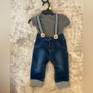 Cat & Jack Dark Blue Overalls with Striped Suspenders